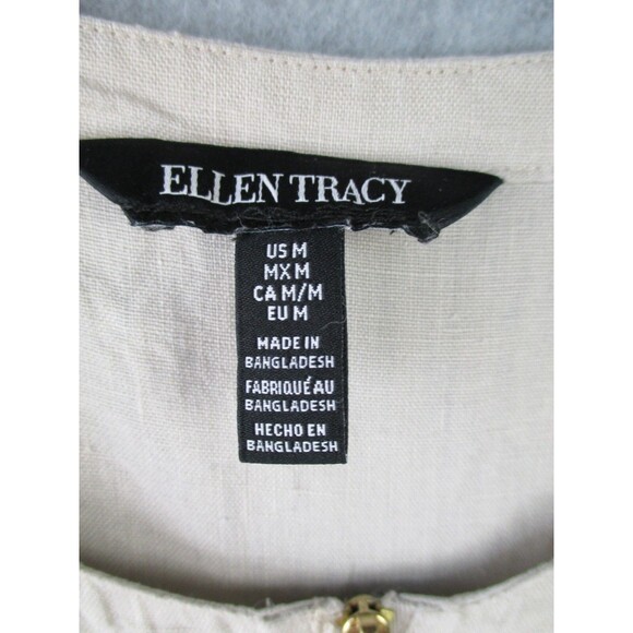 Ellen Tracy Womens Medium Linen Top Beige Tassel Zip Coastal Lagenlook Pockets - Picture 3 of 12